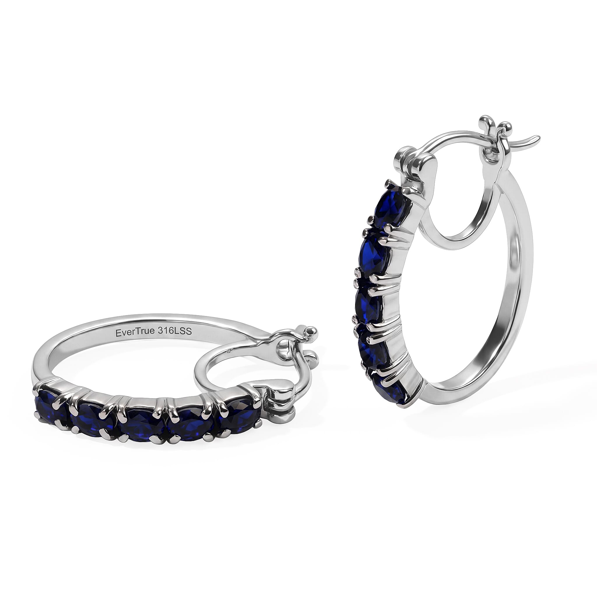 EverTrue Midnight Sapphire 2.35 ctw Hoop Earrings in Stainless Steel