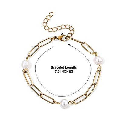 White Shell Pearl Bracelet in ION Plated YG Stainless Steel (7.50-9.50In)