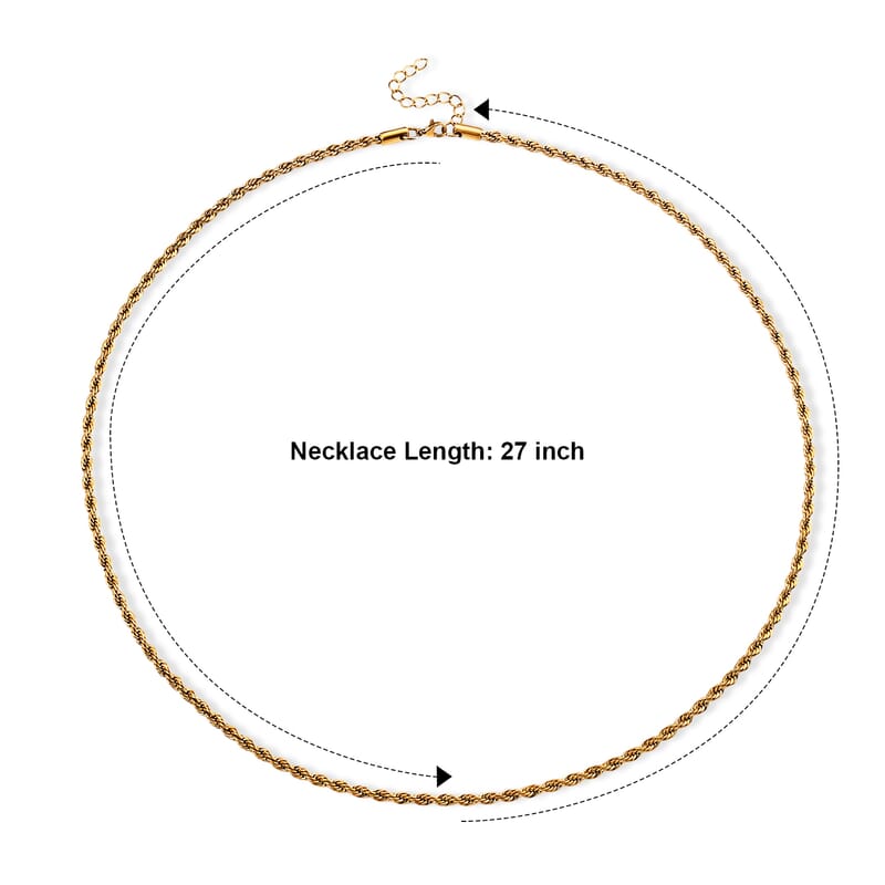 Twisted Rope Stackable and Layered Chain Necklace in ION Plated YG Stainless Steel (27.50-29.50 Inches)
