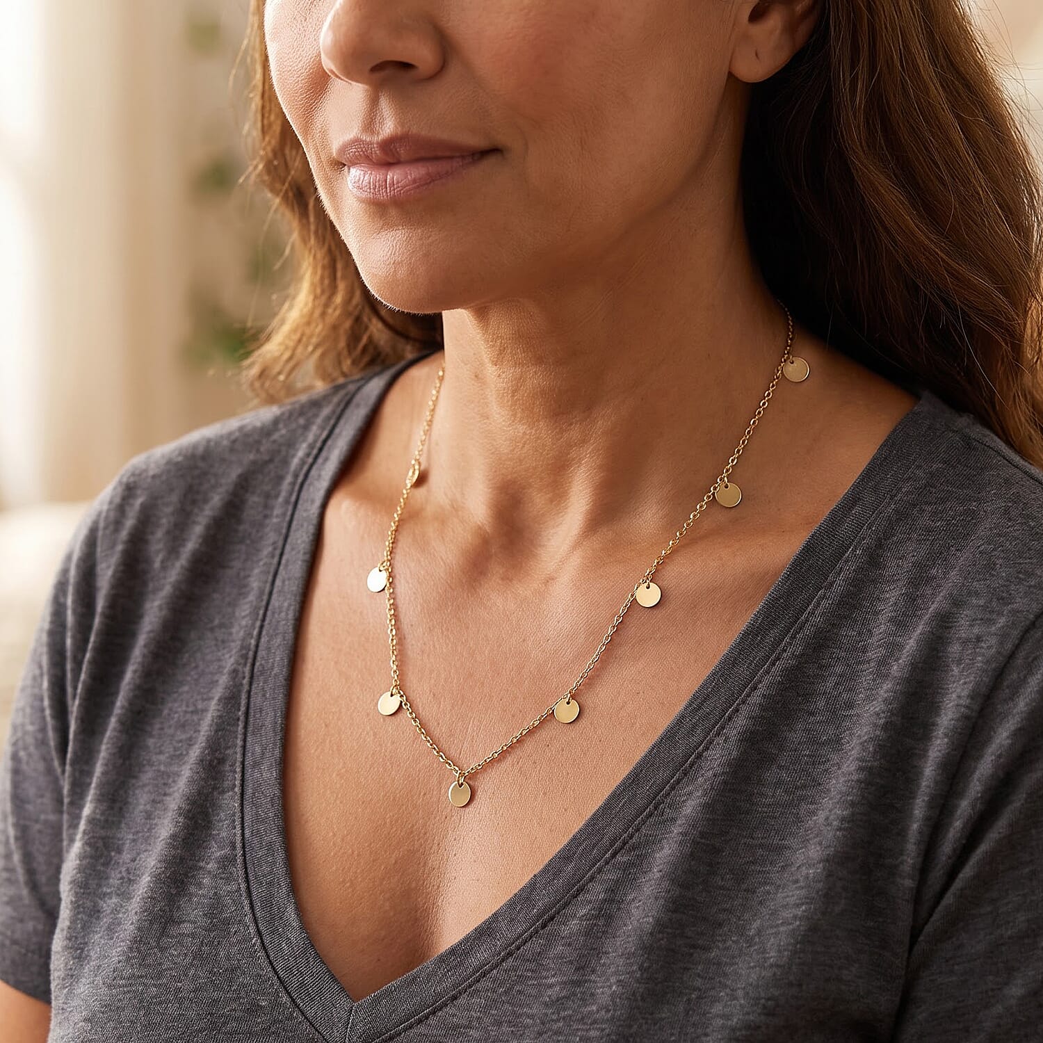 Stackable and Layered Coin Chain Necklace in ION Plated YG Stainless Steel (22-24 Inches)