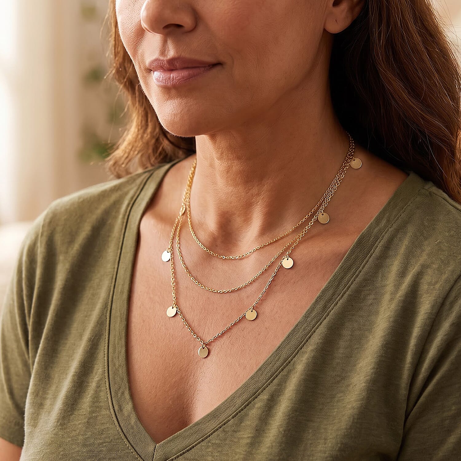 Stackable and Layered Coin Chain Necklace in ION Plated YG Stainless Steel (22-24 Inches)