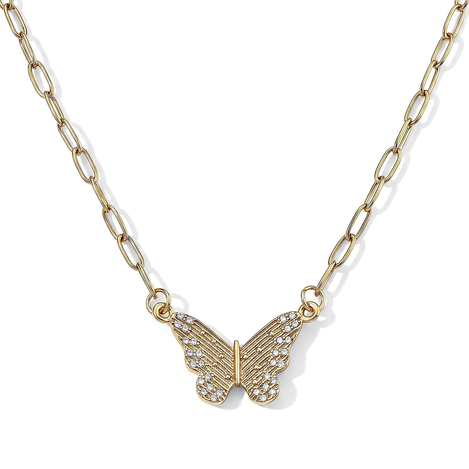 Austrian Crystal Butterfly Necklace (22-24 Inches) in ION Plated YG Stainless Steel