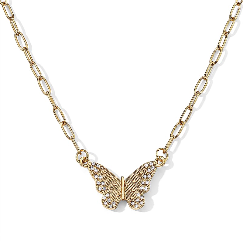 Austrian Crystal Butterfly Necklace (22-24 Inches) in ION Plated YG Stainless Steel