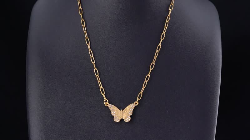 Austrian Crystal Butterfly Necklace (22-24 Inches) in ION Plated YG Stainless Steel