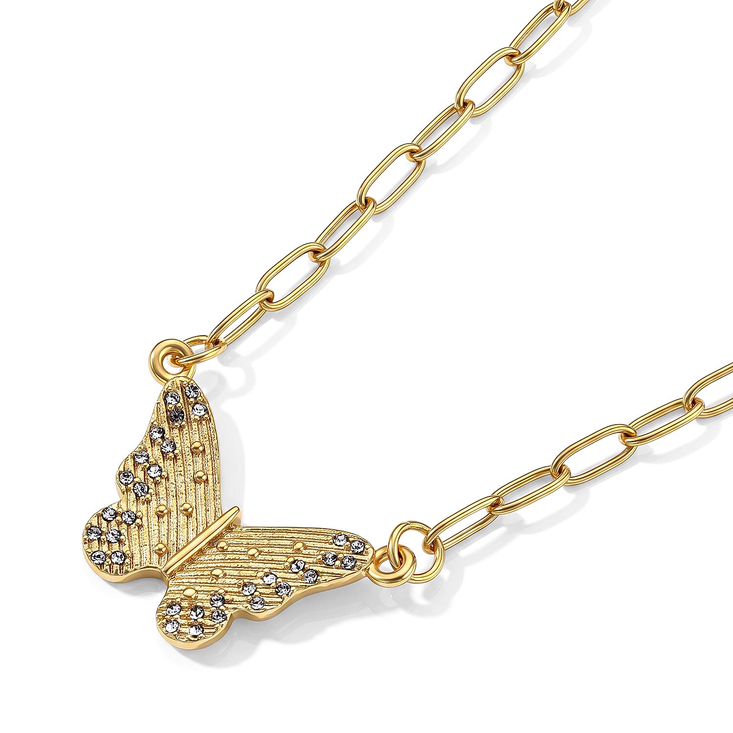 Austrian Crystal Butterfly Necklace (22-24 Inches) in ION Plated YG Stainless Steel