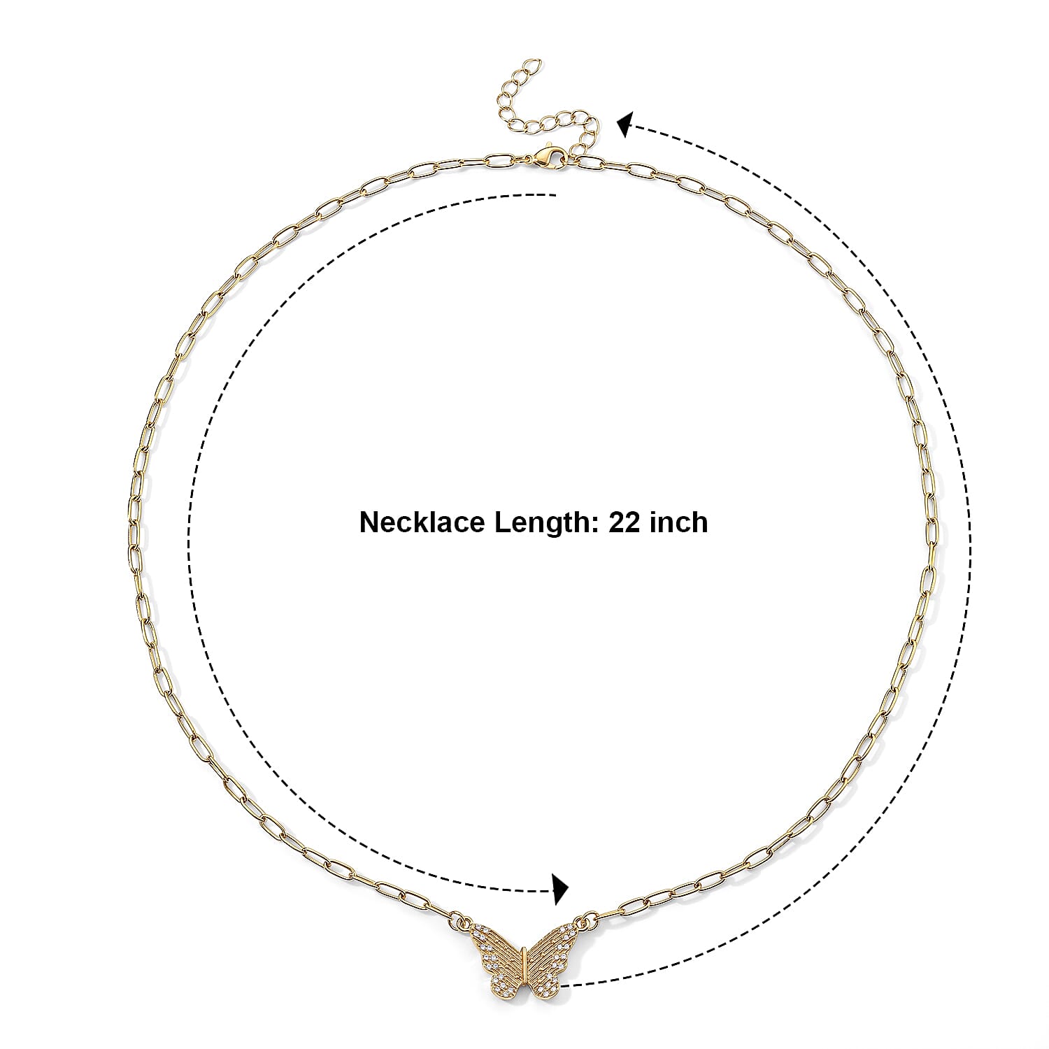 Austrian Crystal Butterfly Necklace (22-24 Inches) in ION Plated YG Stainless Steel