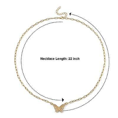 Austrian Crystal Butterfly Necklace (22-24 Inches) in ION Plated YG Stainless Steel
