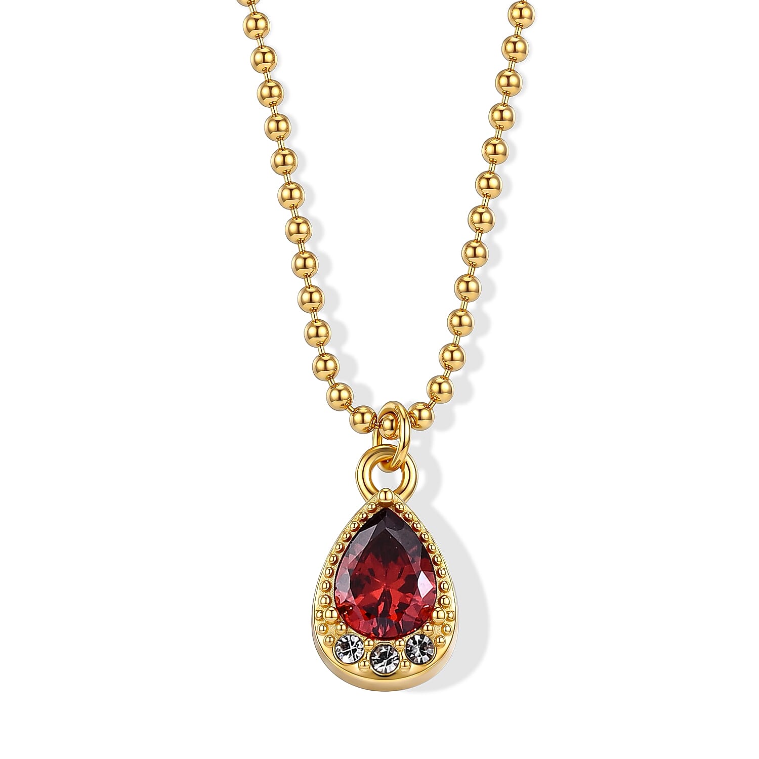 Austrian Crystal, Red Glass Cross Necklace (22-24 Inches) in ION Plated YG Stainless Steel