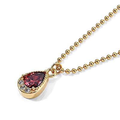 Austrian Crystal, Red Glass Cross Necklace (22-24 Inches) in ION Plated YG Stainless Steel