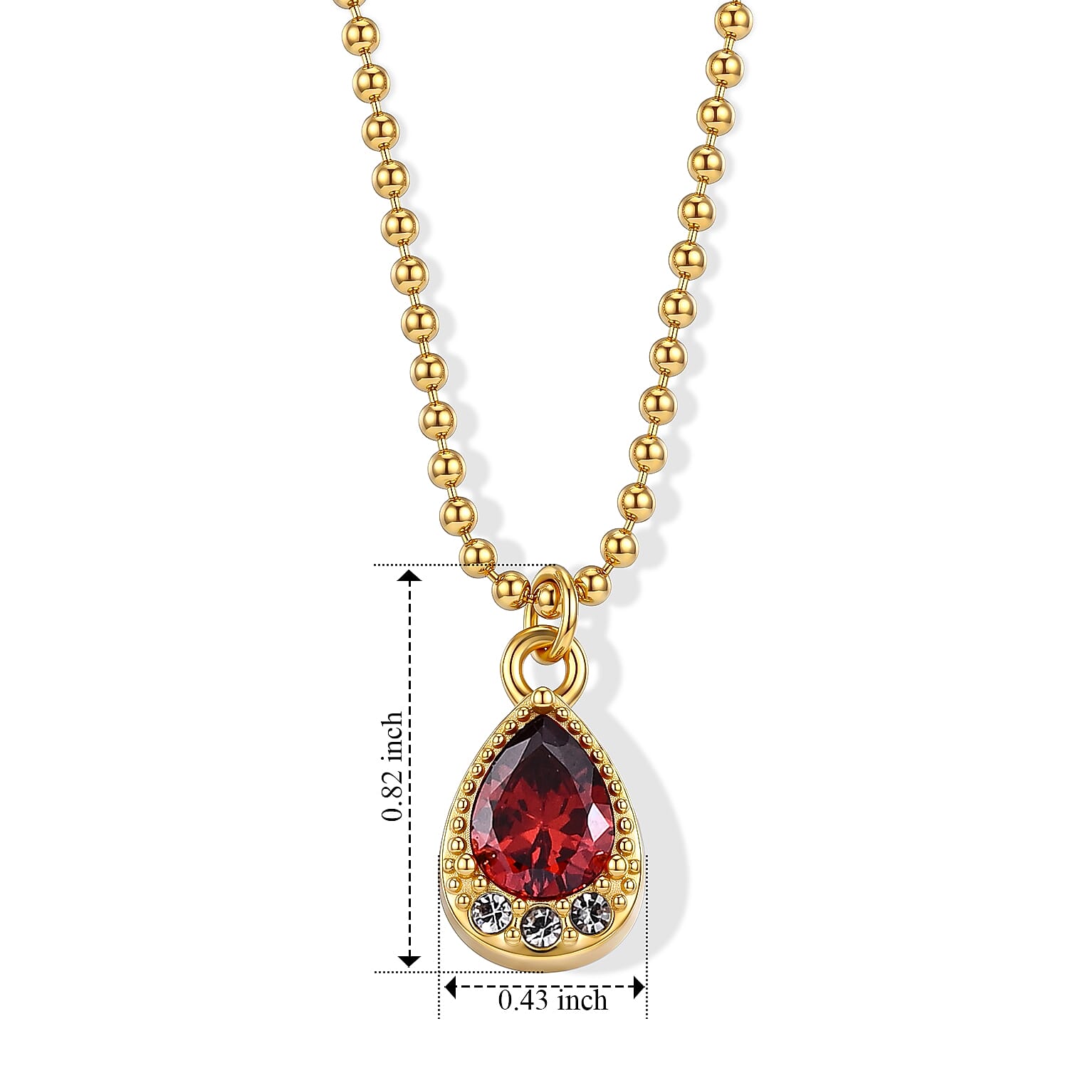 Austrian Crystal, Red Glass Cross Necklace (22-24 Inches) in ION Plated YG Stainless Steel