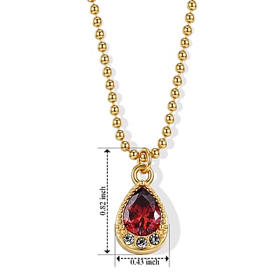 Austrian Crystal, Red Glass Cross Necklace (22-24 Inches) in ION Plated YG Stainless Steel