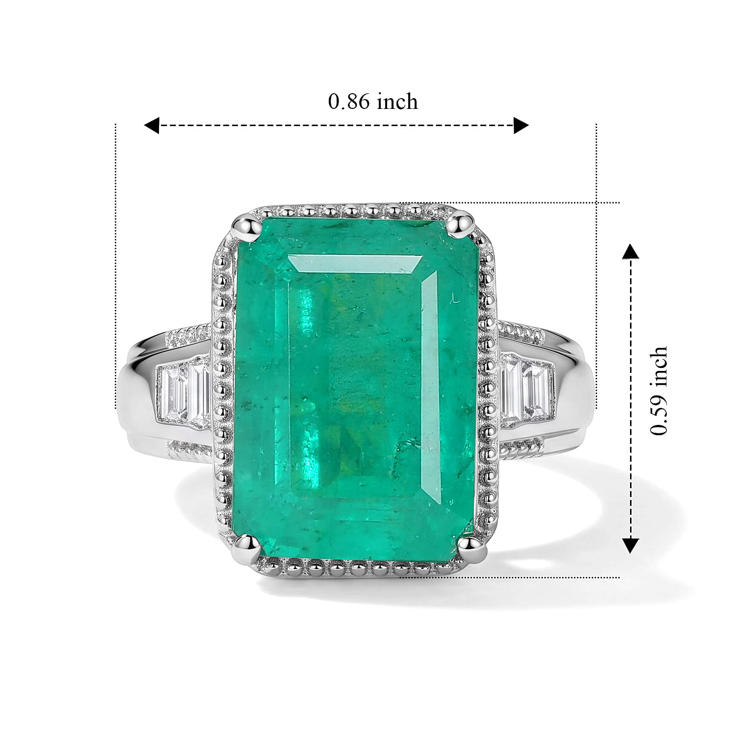 EverTrue Emeraldine Triplet Quartz, Moissanite Ring in Platinum Bond (Size 5.0) 9.10 ctw