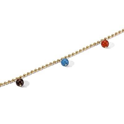 Multi Color Agate Charms Necklace (24-26 Inches) in ION Plated YG Stainless Steel