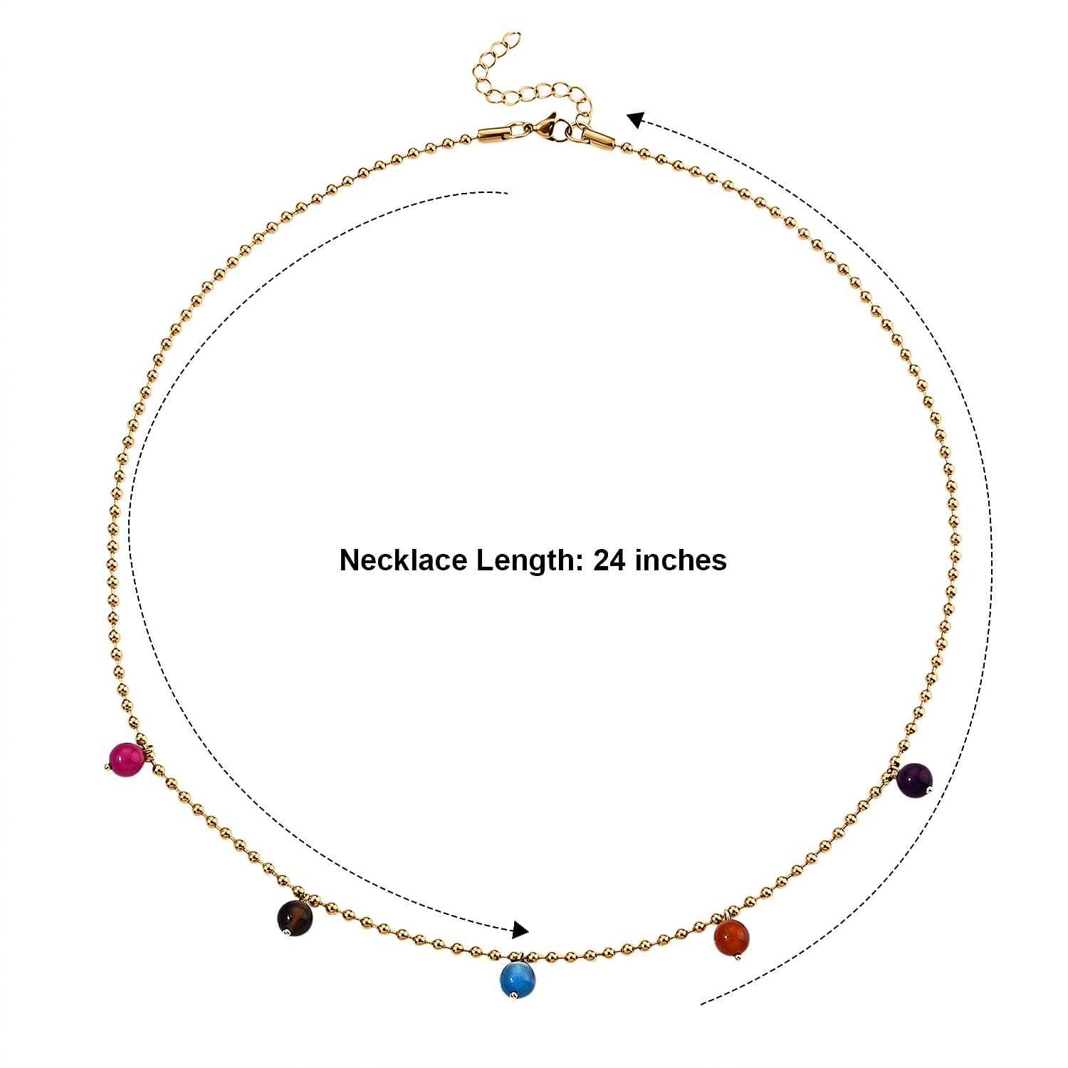 Multi Color Agate Charms Necklace (24-26 Inches) in ION Plated YG Stainless Steel