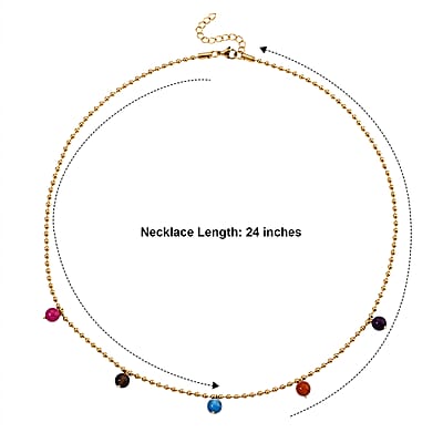 Multi Color Agate Charms Necklace (24-26 Inches) in ION Plated YG Stainless Steel