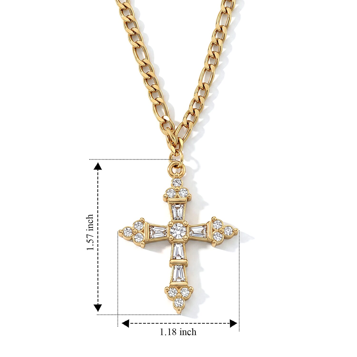 Austrian Crystal Cross Necklace (24-26 Inches) in ION Plated YG Stainless Steel