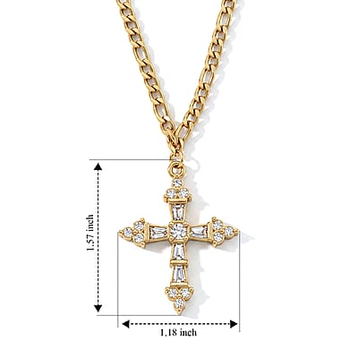 Austrian Crystal Cross Necklace (24-26 Inches) in ION Plated YG Stainless Steel