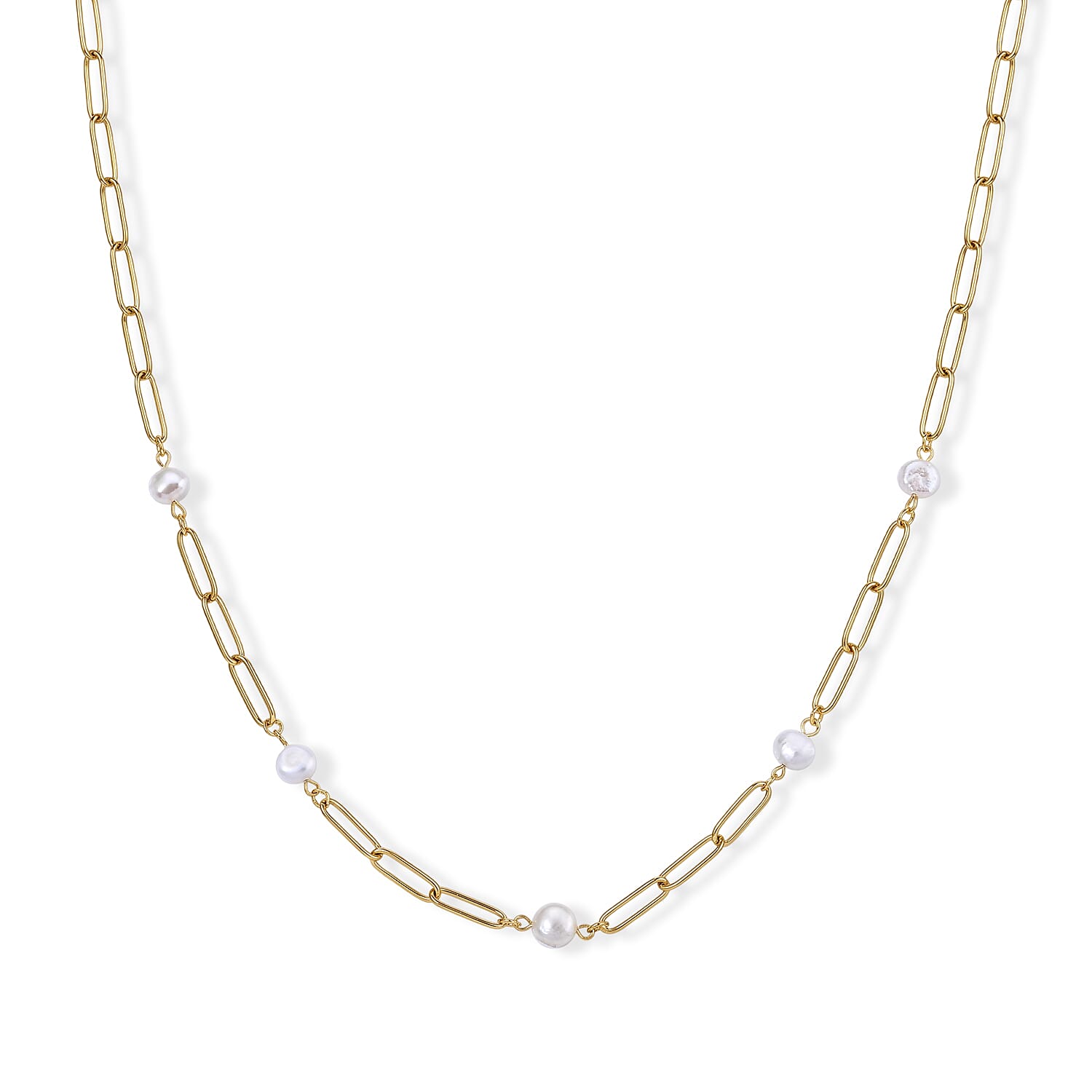 White Shell Pearl Necklace (20-22 Inches) in ION Plated YG Stainless Steel