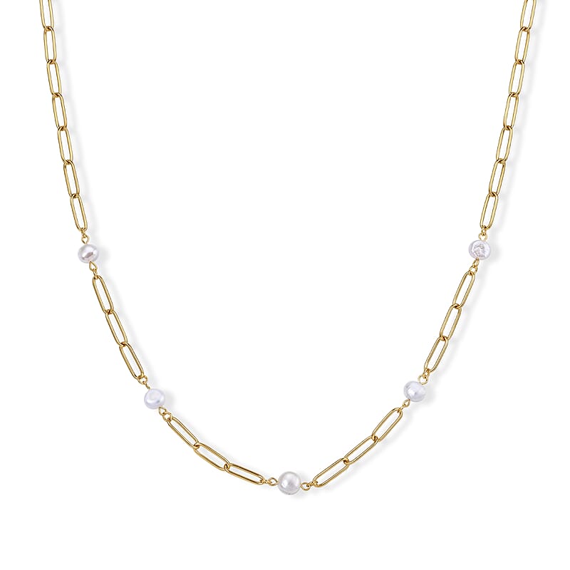 White Shell Pearl Necklace (20-22 Inches) in ION Plated YG Stainless Steel
