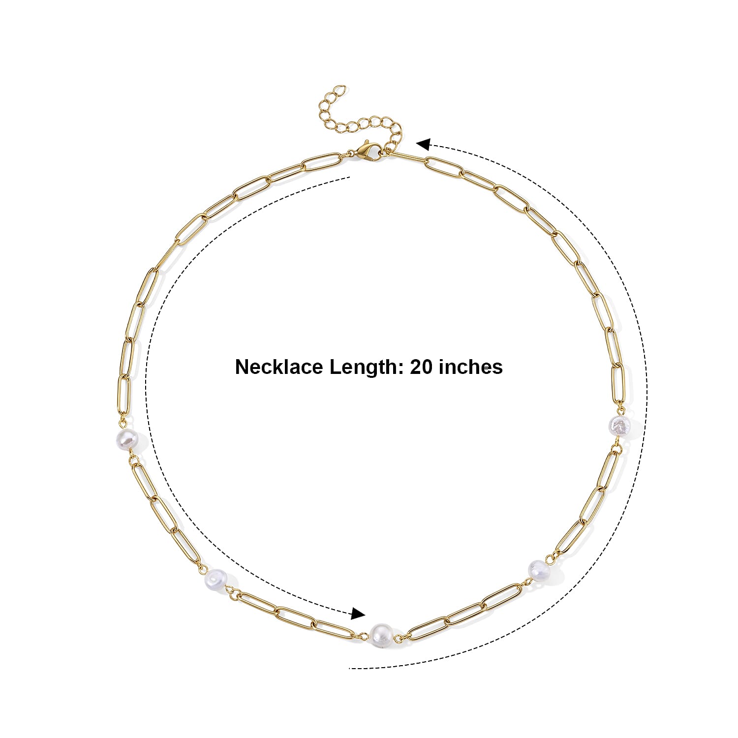 White Shell Pearl Necklace (20-22 Inches) in ION Plated YG Stainless Steel