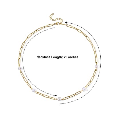 White Shell Pearl Necklace (20-22 Inches) in ION Plated YG Stainless Steel