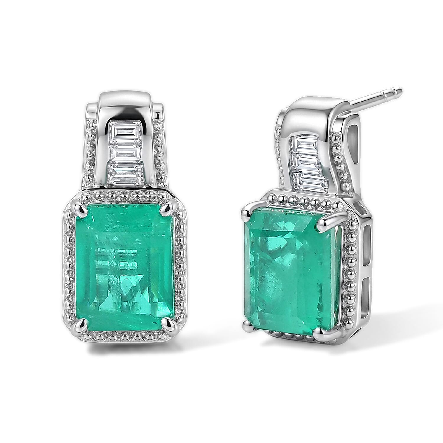 EverTrue Emeraldine Triplet Quartz and Moissanite 6.30 ctw Stud Earrings in Platinum Bond
