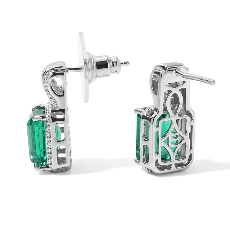 EverTrue Emeraldine Triplet Quartz and Moissanite 6.30 ctw Stud Earrings in Platinum Bond