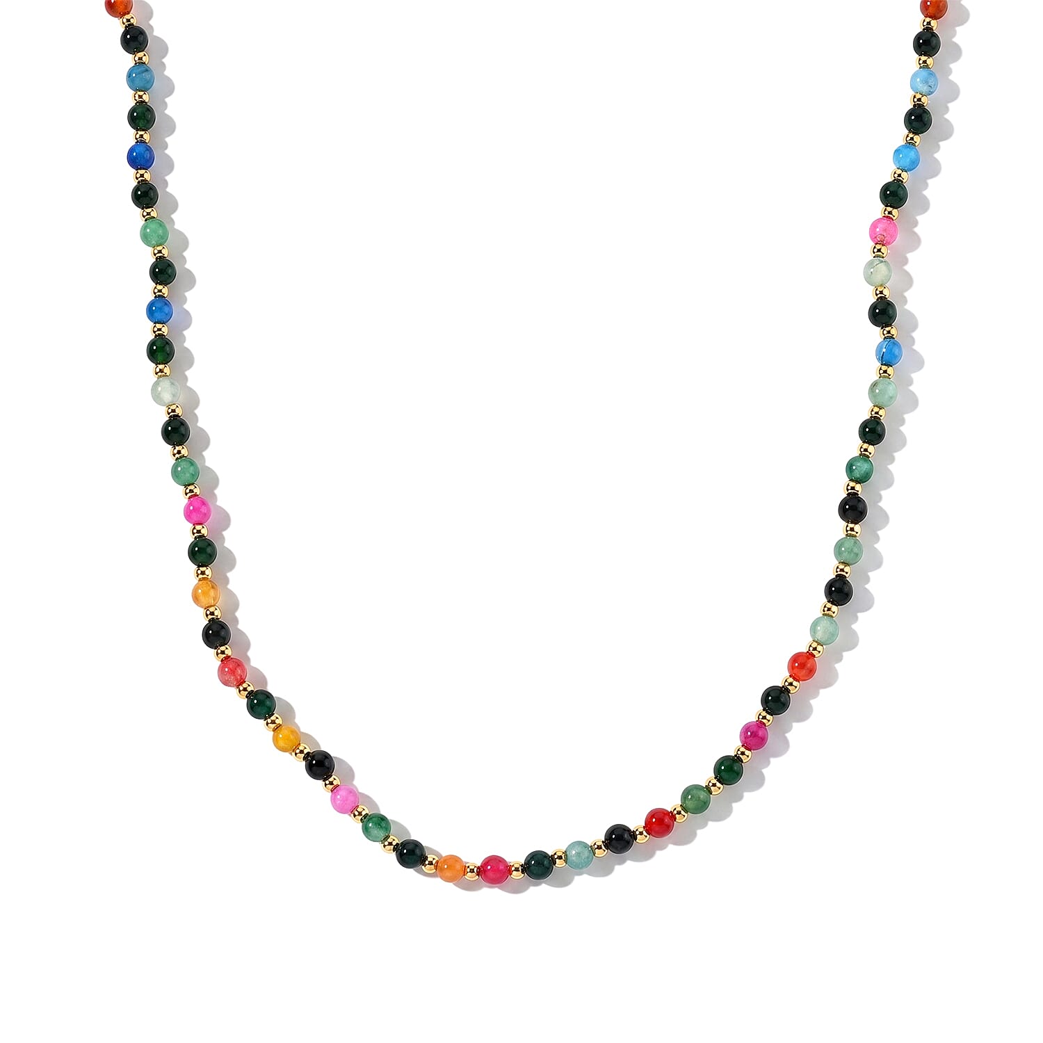 Multi Gemstone 60.00 ctw Necklace (26-28 Inches) in ION Plated YG Stainless Steel