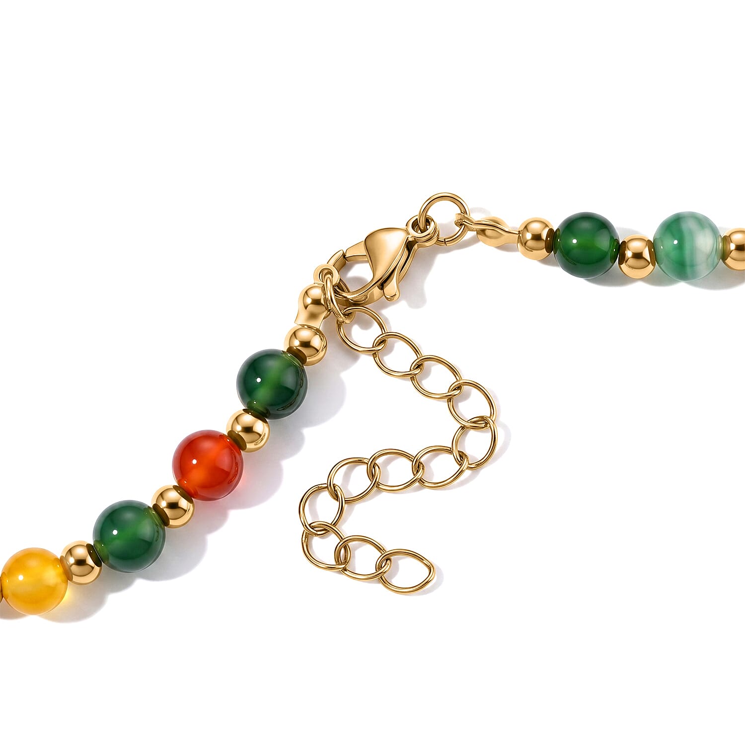 Multi Gemstone 60.00 ctw Stackable and Layered Beaded Necklace (26-28 Inches) in ION Plated YG Stainless Steel