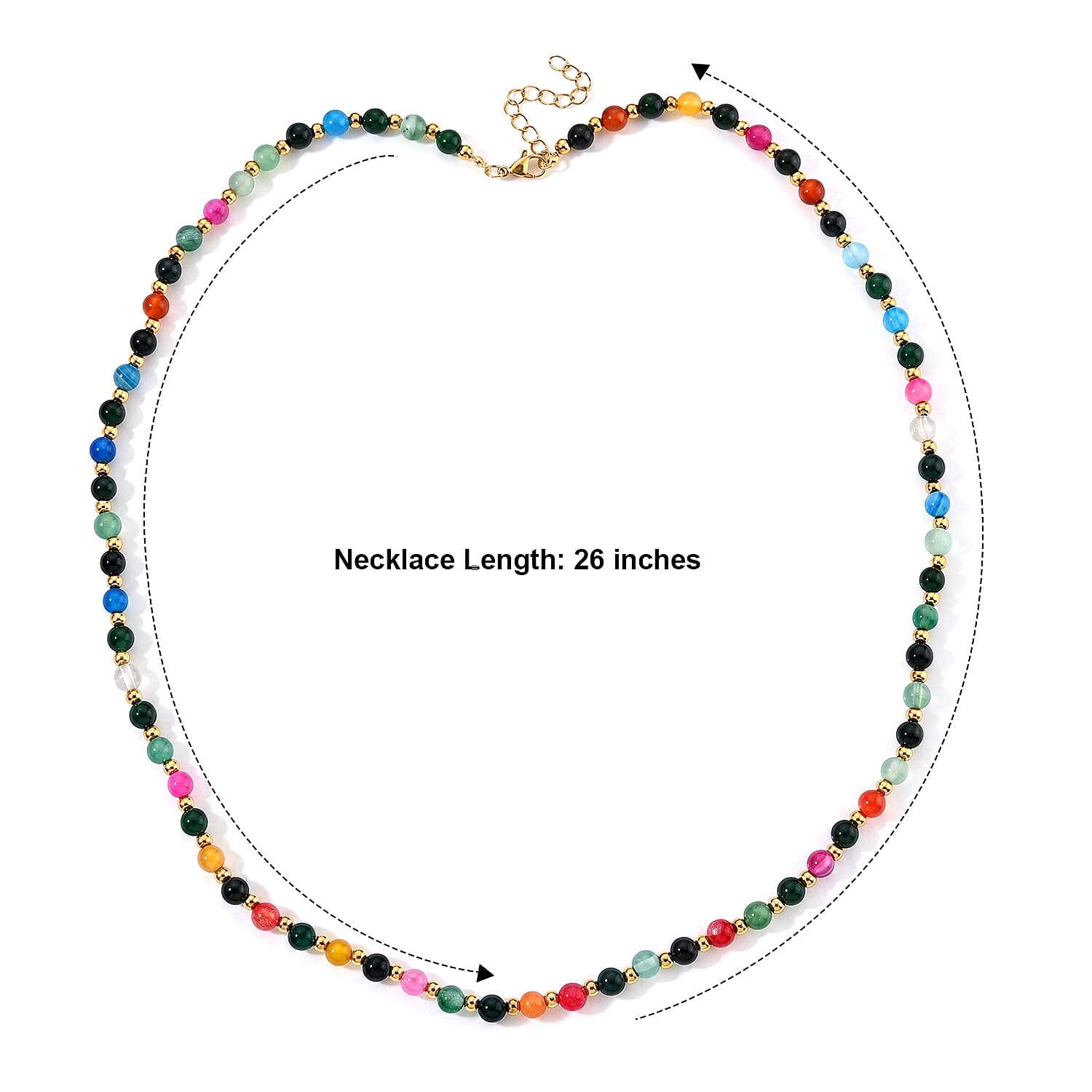 Multi Gemstone 60.00 ctw Stackable and Layered Beaded Necklace (26-28 Inches) in ION Plated YG Stainless Steel