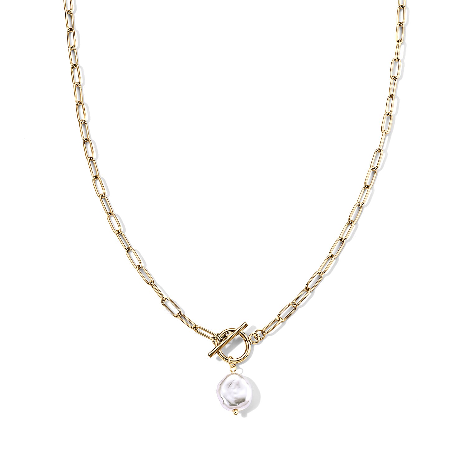 White Shell Pearl Necklace (26 Inches) in ION Plated YG Stainless Steel