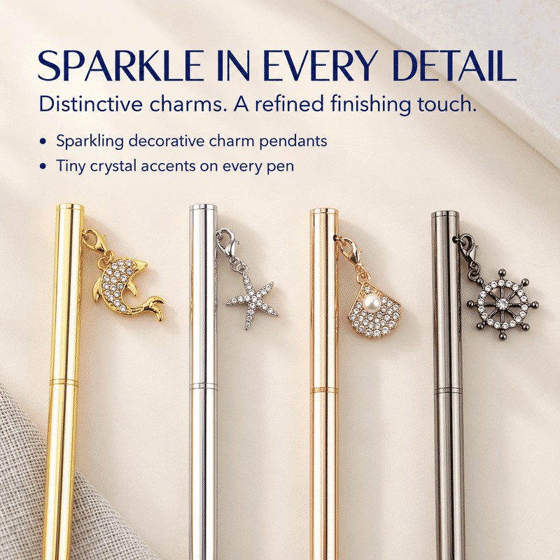 Livmore Set of 4 Stainless Steel Ball Pens with Shiny Charm - Multi Color