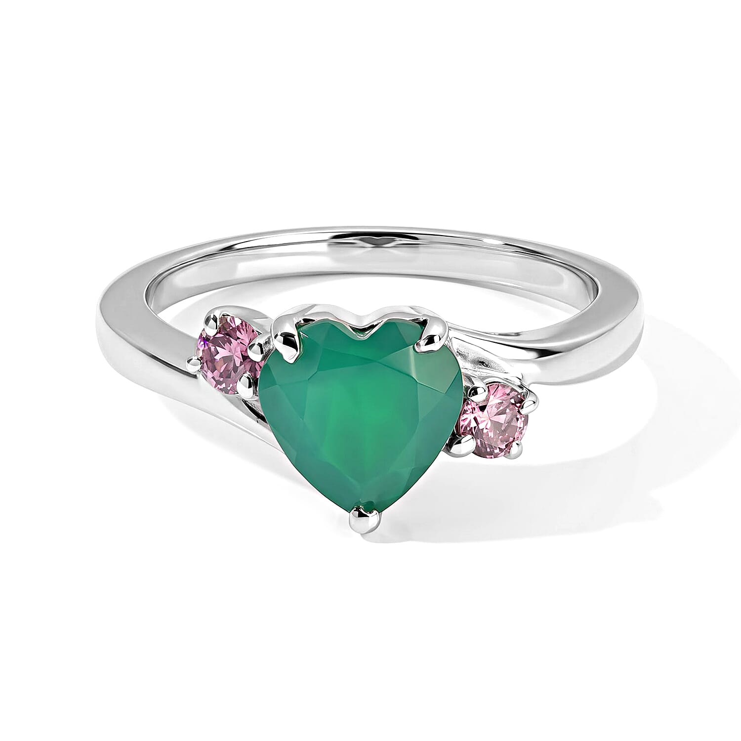EverTrue Green Onyx and Simulated Orchid Diamond 2.15 ctw Ring in Stainless Steel (Size 6.0)