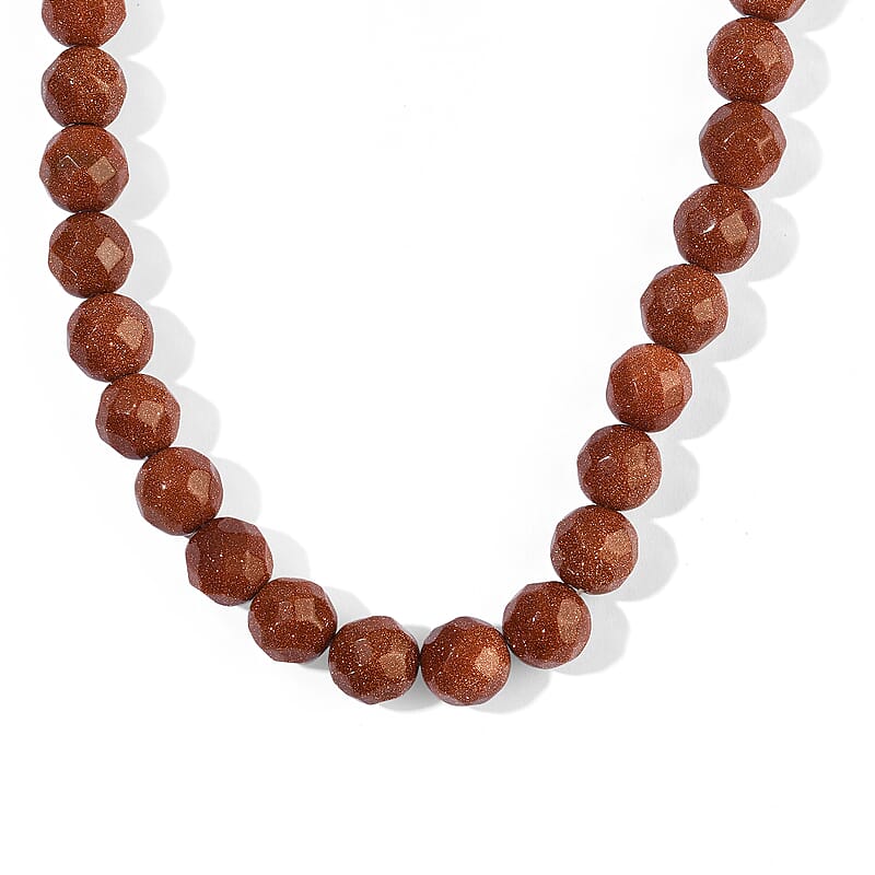 Gold Sandstone Round Beaded Necklace (16 Inches) 251.40 ctw