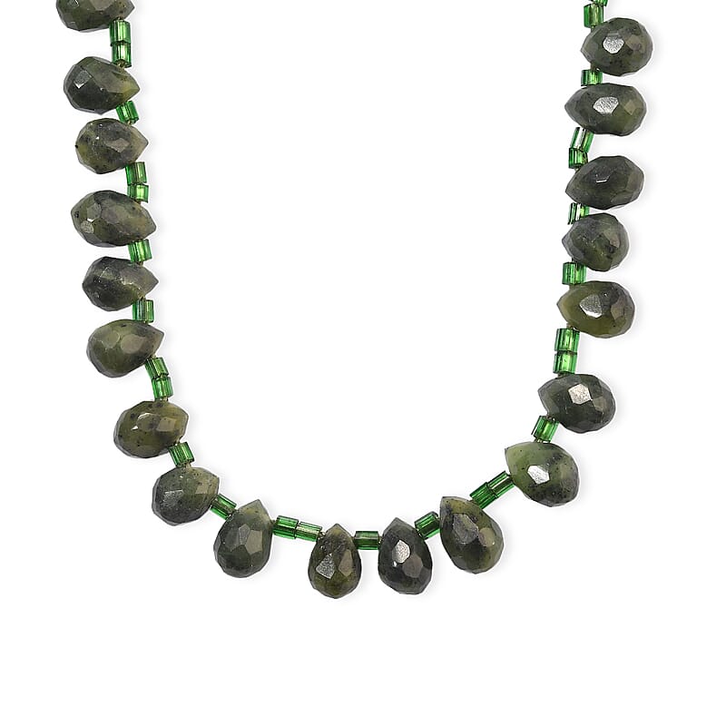 Green Jade (D) 71.70 ctw Pear Beaded Necklace (16 Inches)