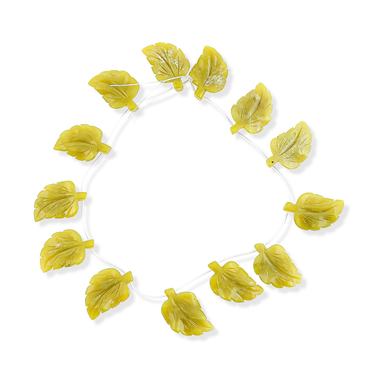 GCS Olive Jade Carved Leaf Strand (16 Inches) 344.50 ctw