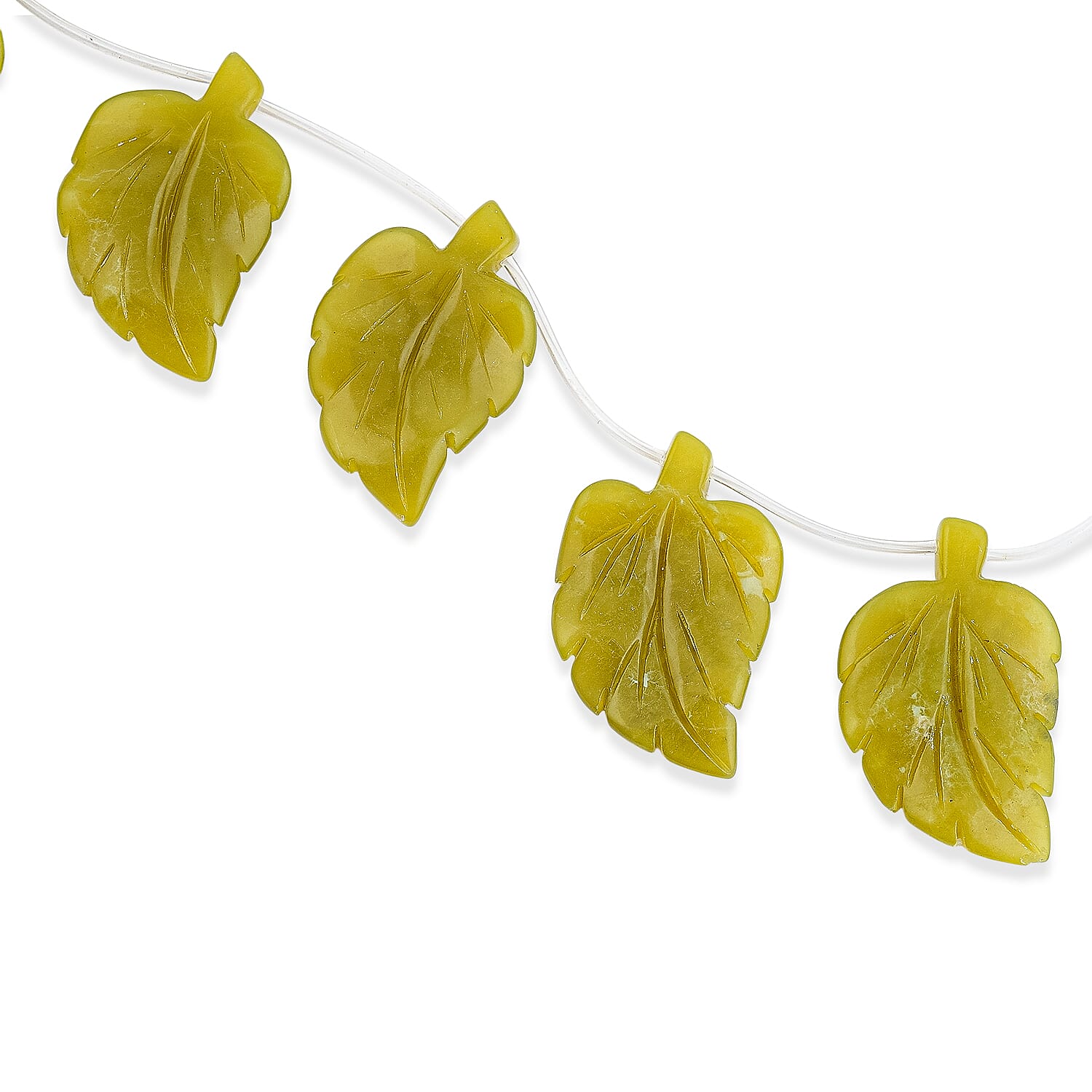 GCS Olive Jade Carved Leaf Strand (16 Inches) 344.50 ctw