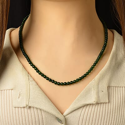 D'Joy Chrome Diopside 85.00 ctw Beaded Necklace in Sterling Silver (20 Inches)