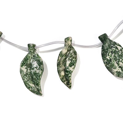 GCS Green Agate Carved Leaf Strand (16 Inches) 295.30 ctw