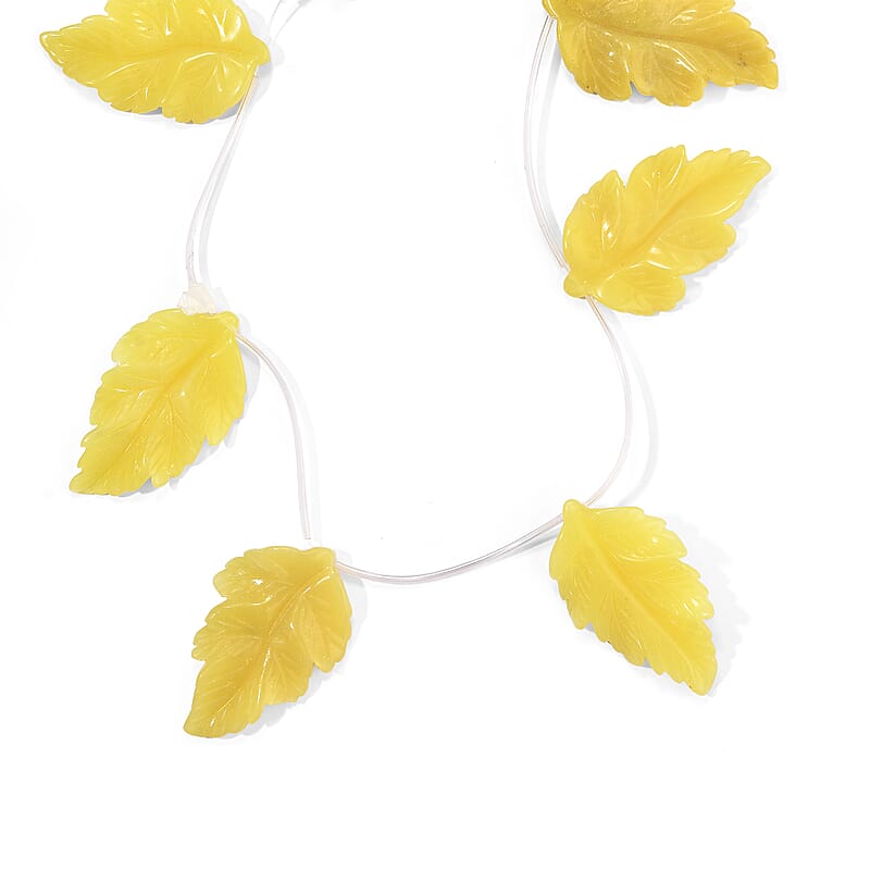 Yellow Jade (D) Carved Leaf Necklace (16 Inches) 204.50 ctw