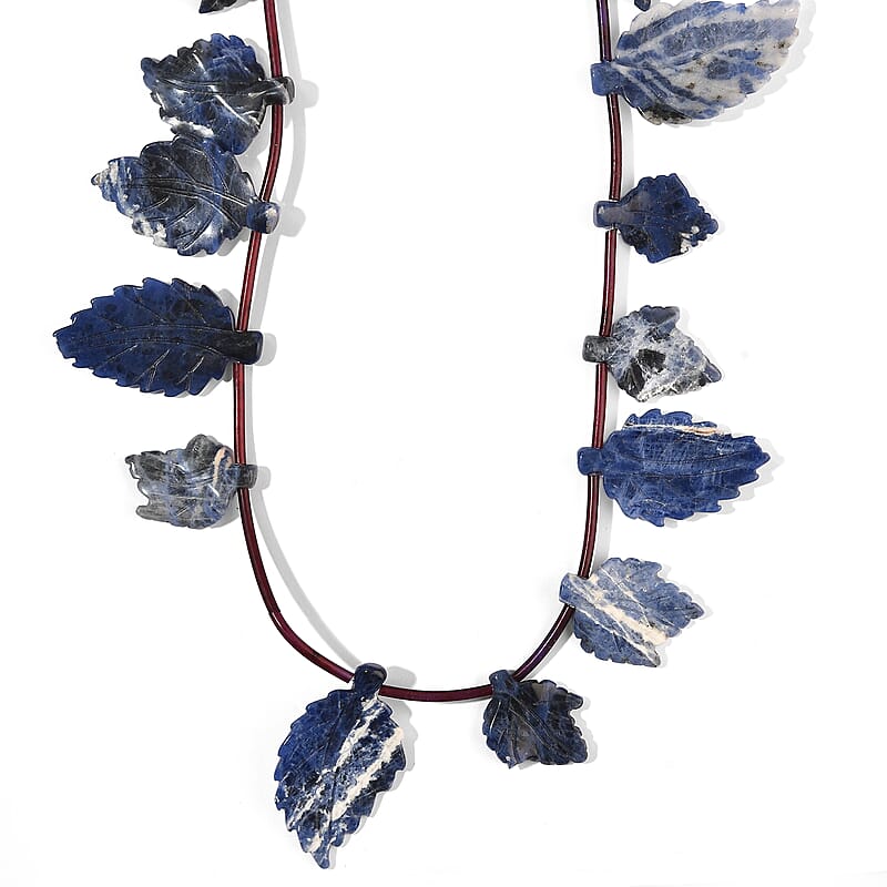 Sodalite Carved Leaf Necklace (16 Inches) 166.00 ctw