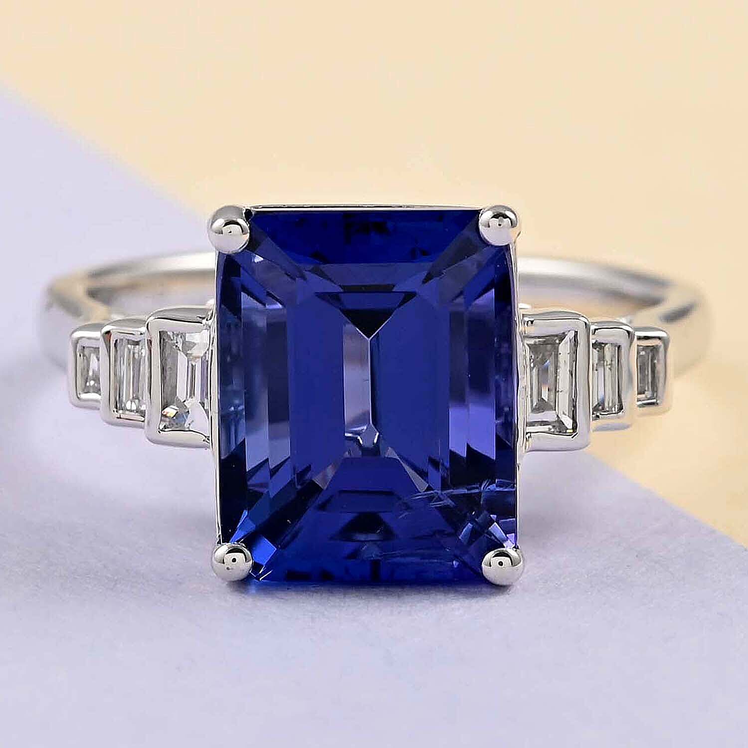 Rhapsody AAAA Tanzanite and Diamond E-F VS 5.55 ctw Solitaire Ring in 950 Platinum (Size 5.0) 4.75 Grams