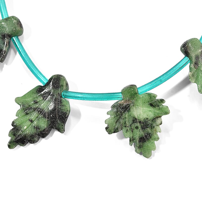 Ruby Zoisite Carved Leaf Necklace (16 Inches) 190.00 ctw