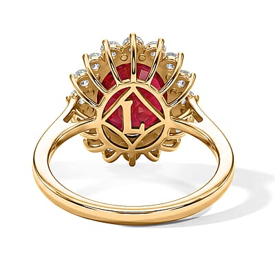 AAA Niassa Ruby (FF) and Luxuriant Lab Grown Diamond G-H SI 8.00 ctw Crimson Halo Ring in 10K Yellow Gold (Size 5.0)