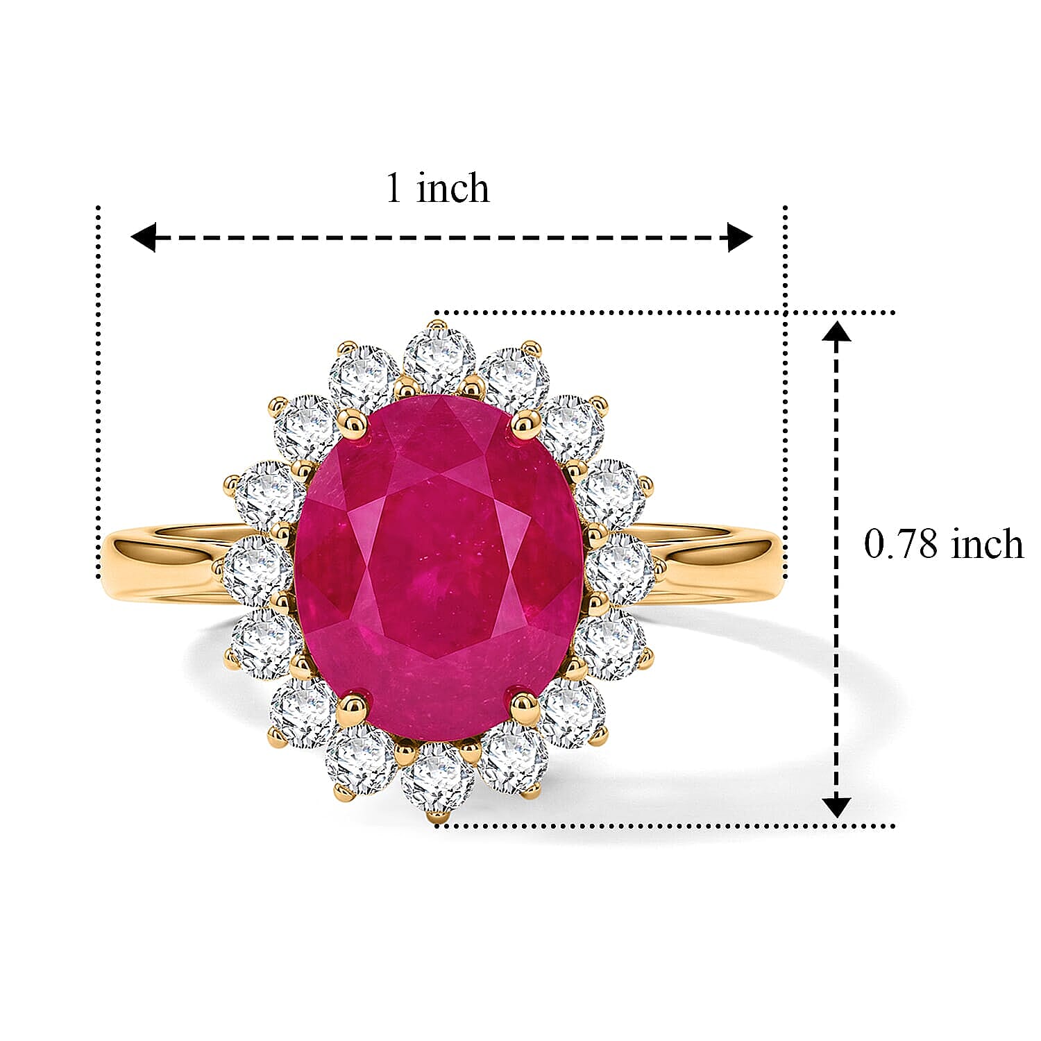 AAA Niassa Ruby (FF) and Luxuriant Lab Grown Diamond G-H SI 8.00 ctw Crimson Halo Ring in 10K Yellow Gold (Size 7.5)