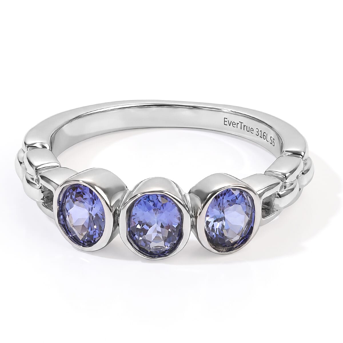 EverTrue Tanzanite 1.10 ctw 3 Stone Ring in Stainless Steel (Size 8.0)