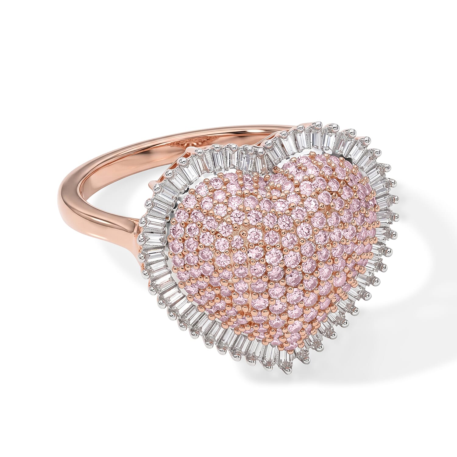 Epic Deal D'Joy Natural Pink and White Diamond (I3) Heart Ring in 18K Vermeil RG Over Sterling Silver (Size 10.0) 1.00 ctw
