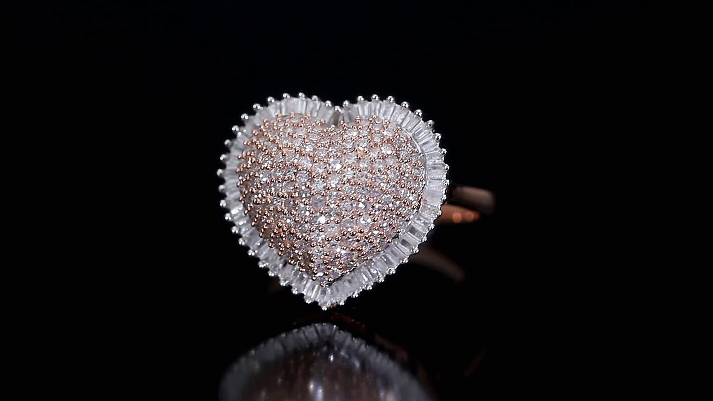 Epic Deal D'Joy Natural Pink and White Diamond (I3) Heart Ring in 18K Vermeil RG Over Sterling Silver (Size 10.0) 1.00 ctw