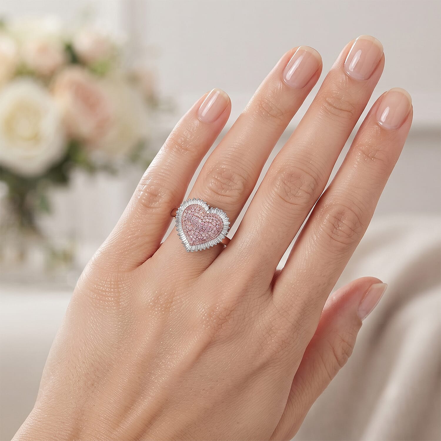 D'Joy Natural Pink and White Diamond I3 1.00 ctw Heart Ring in 18K Vermeil Rose Gold Over Sterling Silver (Size 7.0)
