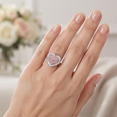 D'Joy Natural Pink and White Diamond I3 1.00 ctw Heart Ring in 18K Vermeil Rose Gold Over Sterling Silver (Size 7.0)